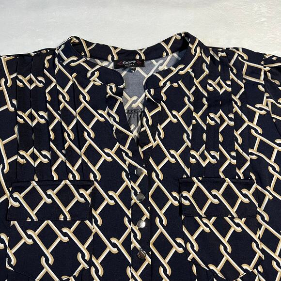 Cocomo Split Neck Chain Link Print Popover Blouse Size 2X 3/4 Roll Tab Sleeve - Picture 5 of 12